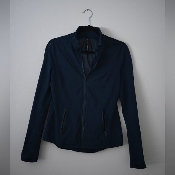 90 Degree By Reflex Tops - Athletic Zip-Up Jacket 90 Degree By Reflex Navy Blue Sheer Mesh Panels Size M